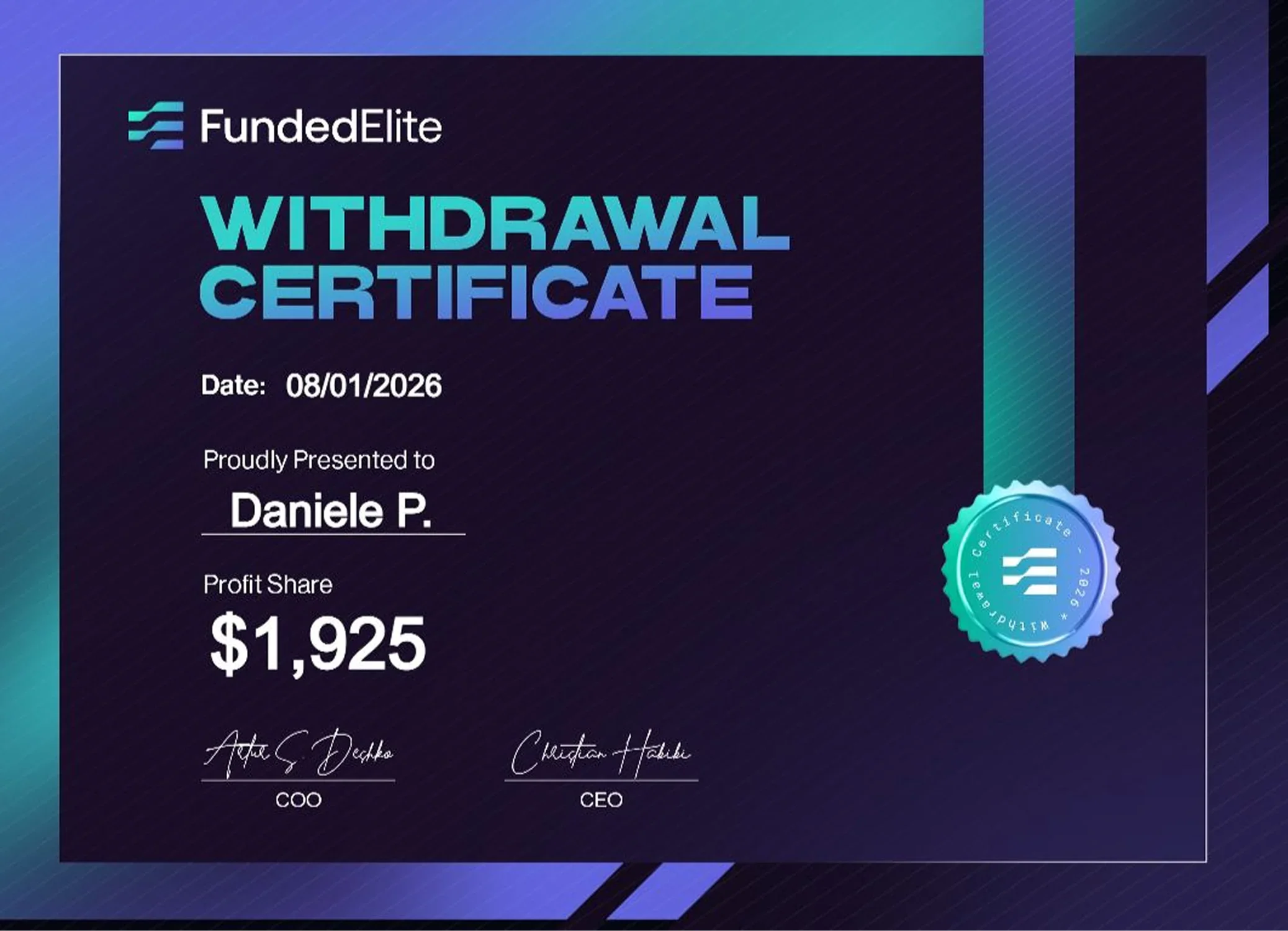 Withdrawal certificate