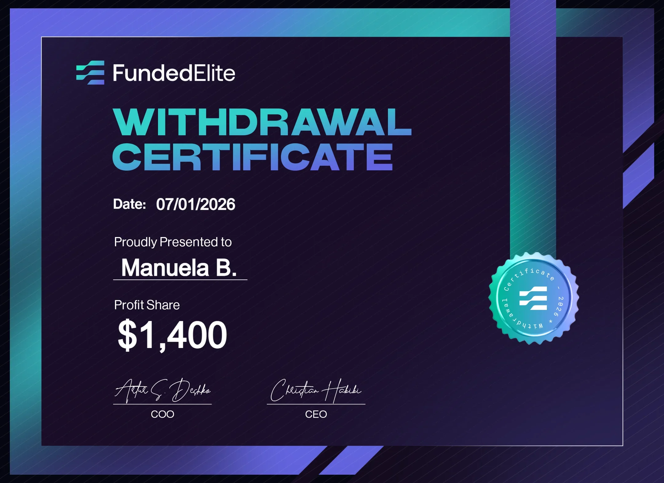 Withdrawal certificate