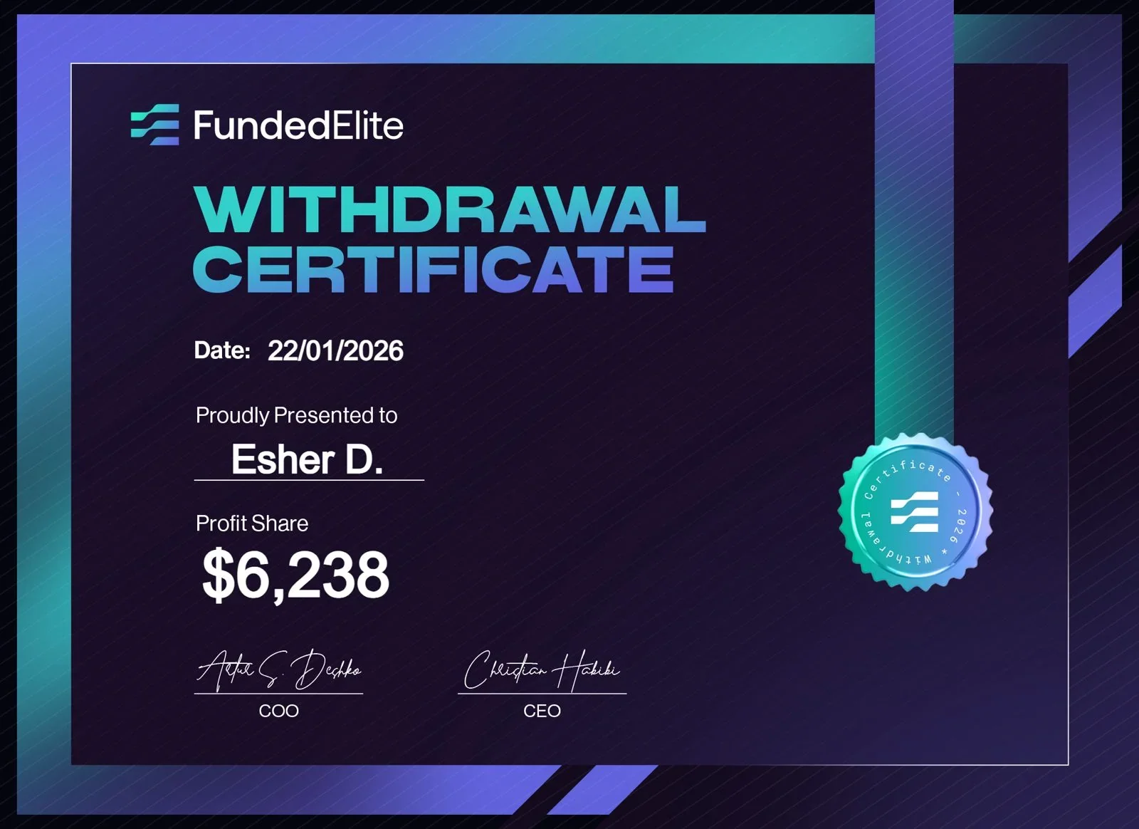 Withdrawal certificate